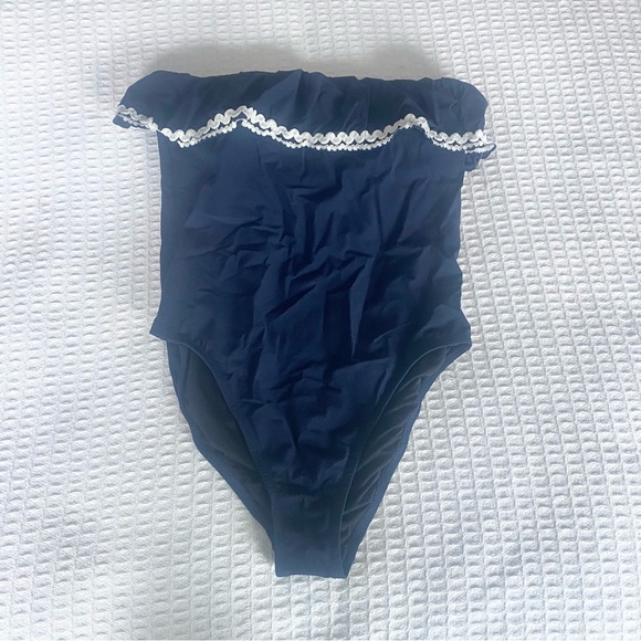 J. Crew Other - J. Crew Ruffle bandeau one-piece with rickrack navy and white size 10